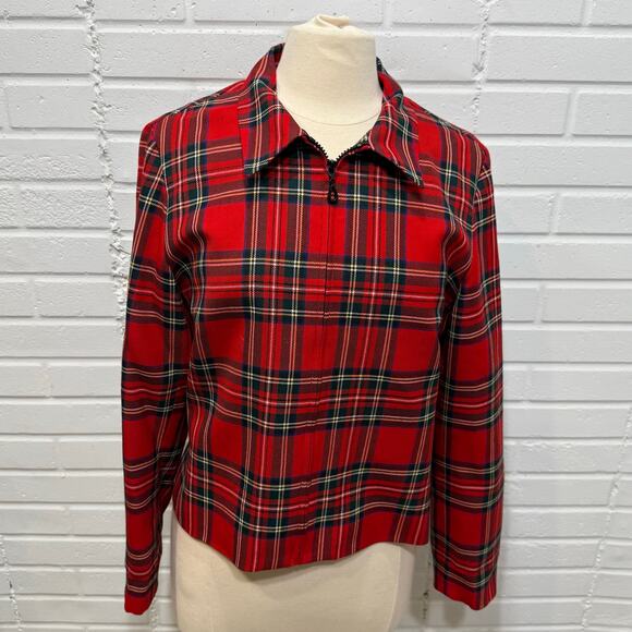 Vintage Pendleton Womens Zip Jacket Red Tartan Plaid 100% Virgin Wool Sz 12 S/M - Picture 2 of 16